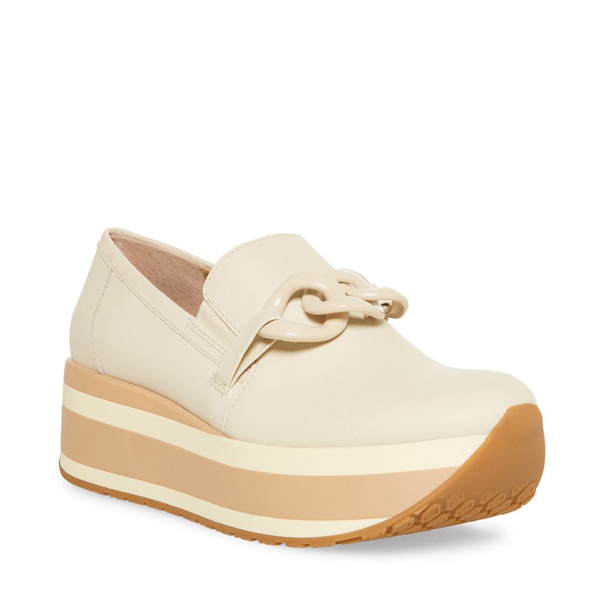 Beige Steve Madden Haze Leather Women's Platform Shoes | PH 8520YNT